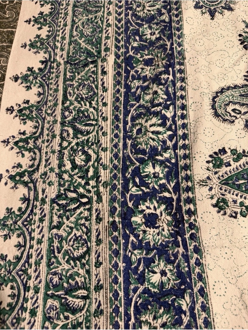 ANTIQUE Esfahan Iran Hand Block Painted Ghalamkar Cotton Fringed (53”x78”) - Picture 10 of 15